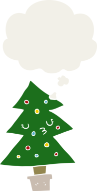 Düşünce baloncuğu insan tarafından çizilmiş bir karikatür noel ağacı.