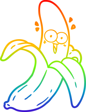 Gökkuşağı gradyan çizgi çizimi Bir insan tarafından çizilmiş çılgın mutlu muz