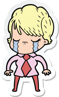 Bir insan tarafından çizilmiş, ağlayan bir karikatür kadının çıkartması.