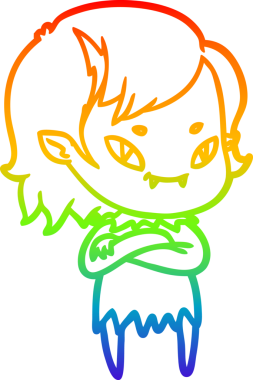 Gökkuşağı gradyan çizgi çizimi bir insan tarafından çizilmiş, arkadaş canlısı vampir bir kız.