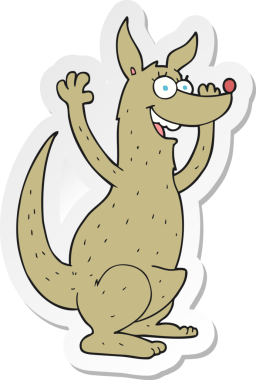 Bir insan tarafından çizilmiş bir kangurunun çıkartması.