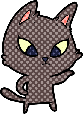 Bir insan tarafından çizilmiş kafası karışmış çizgi film kedisi.