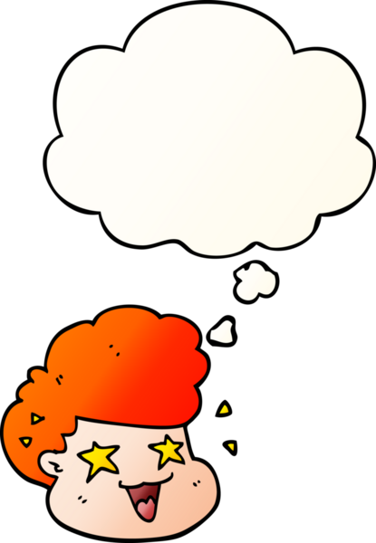 çizgi film heyecanlı çocuk bir insan tarafından çizilmiş yumuşak eğimli düşünce baloncuğu ile