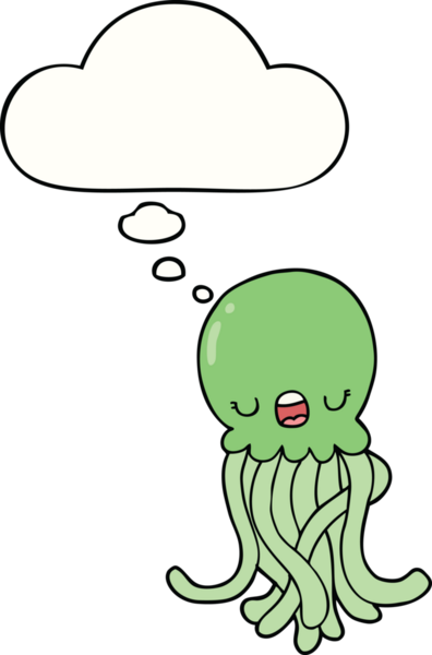 Bir insan tarafından çizilmiş düşünce baloncuklu denizanası çizgi filmi.