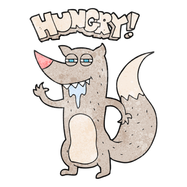 Bir insan tarafından çizilmiş el yapımı karikatür aç kurt.