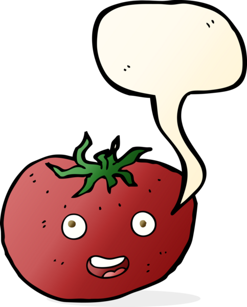 Bir insan tarafından çizilmiş konuşma baloncuklu domates.