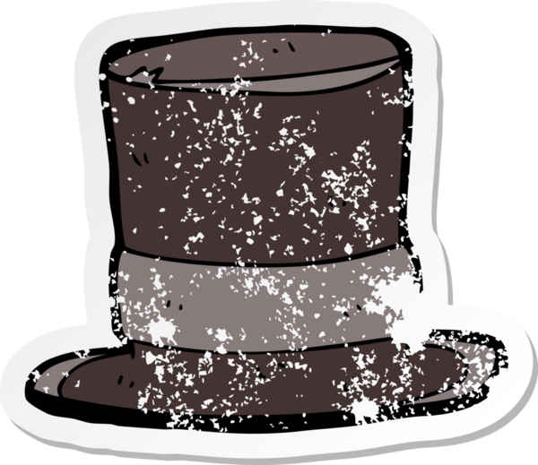 Bir insan tarafından çizilmiş bir çizgi film silindir şapkasının sıkıntılı çıkartması.