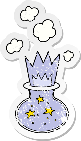 Bir insan tarafından çizilmiş sihirli bir iksirin sıkıntılı yapıştırması.