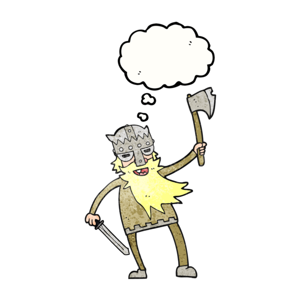 Serbest çizim düşünce balonu bir insan tarafından çizilmiş çizgi film Viking savaşçısı.