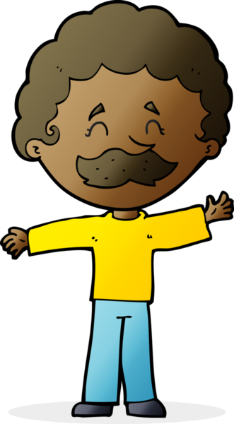 Bir insan tarafından çizilmiş bıyıklı çizgi film çocuğu.