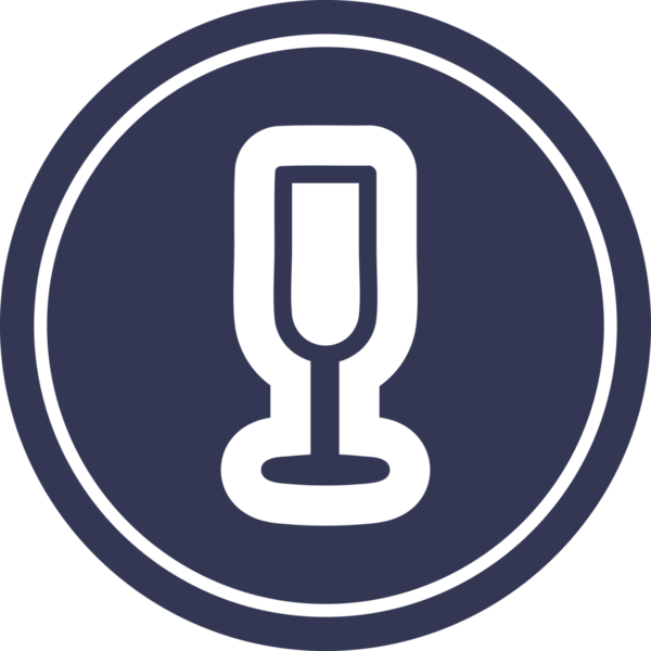 Bir insan tarafından çizilmiş şampanya flütü yuvarlak simgesi.