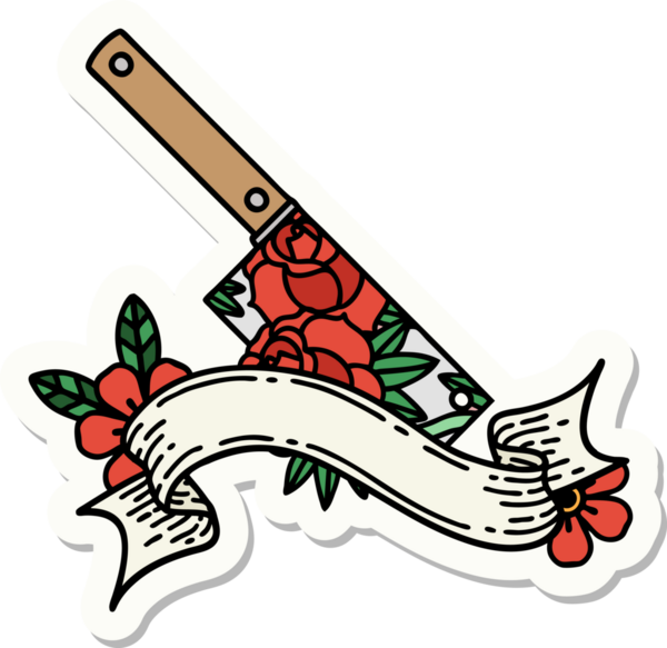 Satır sancağıyla dövme stili çıkartması ve bir insan tarafından çizilmiş çiçekler