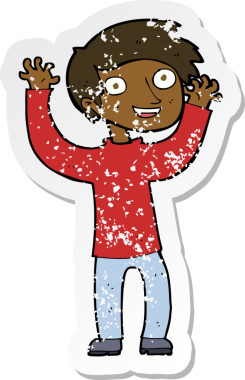 Bir insan tarafından çizilmiş mutlu bir adamın karikatür yapıştırması.