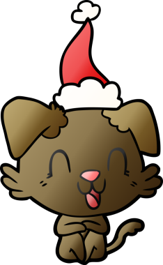 Bir insan tarafından çizilmiş Noel Baba şapkası takan bir köpeğin gradyan çizimi.