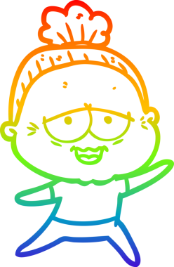 Gökkuşağı gradyan çizgi çizimi Bir insan tarafından çizilmiş mutlu yaşlı kadın