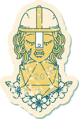 Retro Dövme Biçimi Bir insan tarafından çizilmiş 20 zarlı yarı ork savaşçı karakteri