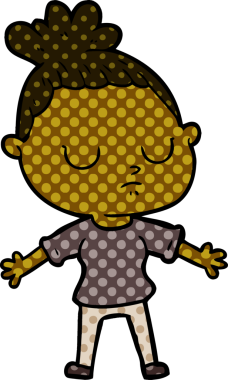 Bir insan tarafından çizilmiş sakin bir kadın çizgi filmi.