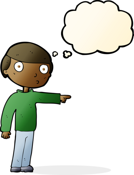 Bir insan tarafından çizilen düşünce baloncuğuyla işaret eden çizgi film adamı.