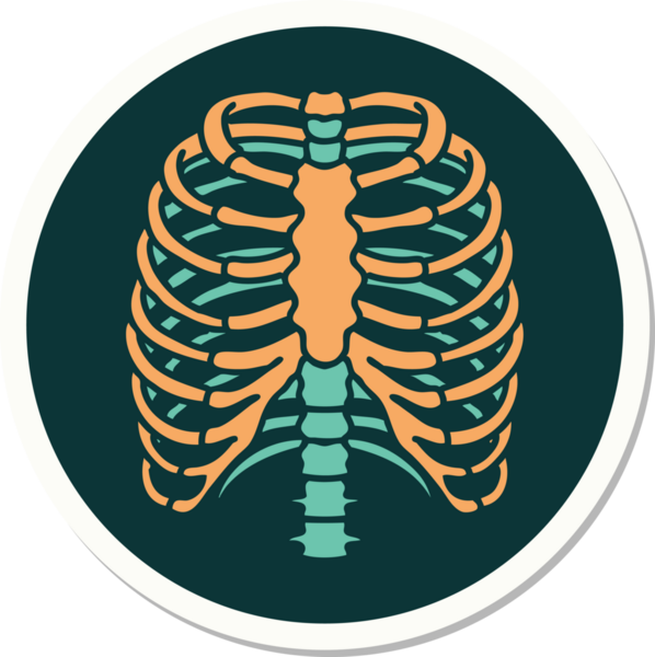 Bir insan tarafından çizilmiş geleneksel bir göğüs kafesi stili dövme çıkartması.