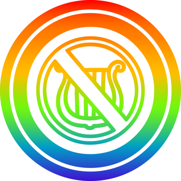 Bir insan tarafından çizilmiş gökkuşağı gradyanı olan müzik dairesel simgesi yok