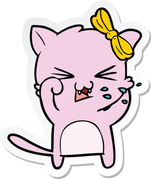 Bir insan tarafından çizilmiş çizgi film kedisinin çıkartması.