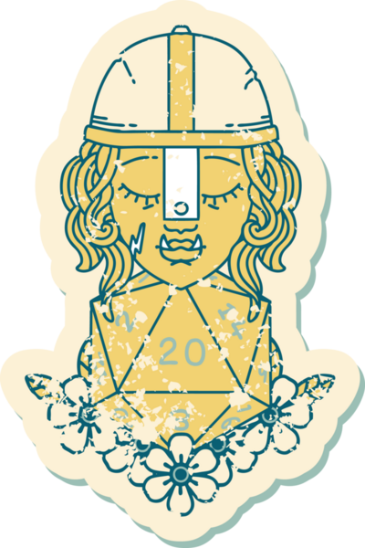 Retro Dövme Biçimi Bir insan tarafından çizilmiş 20 zarlı yarı ork savaşçı karakteri