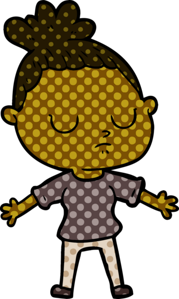 Bir insan tarafından çizilmiş sakin bir kadın çizgi filmi.