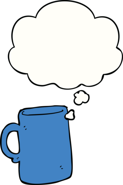 Bir insan tarafından çizilmiş düşünce baloncuklu çizgi film kupası.