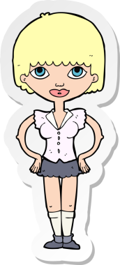 Bir insan tarafından çizilmiş kalçasında elleri olan bir karikatür kadının çıkartması.