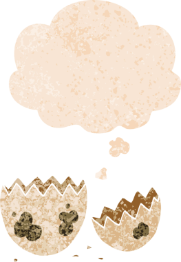 Düşünce baloncuğu ve grunge ile kırılan karikatür bir insan tarafından çizilmiş retro desenli