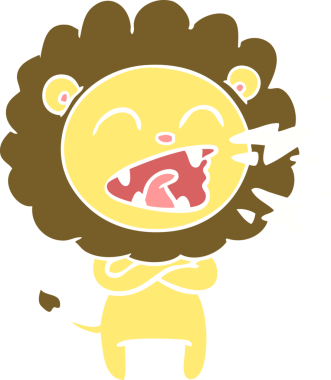 Düz renkli karikatür kükreyen aslan bir insan tarafından çizilmiş.
