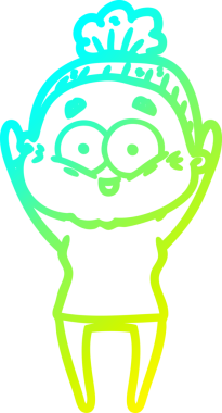 Bir insan tarafından çizilmiş, mutlu, yaşlı bir kadının çizimi.