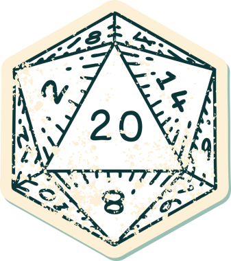Retro Dövme Biçimi Doğal 20 D20 zar bir insan tarafından çizildi