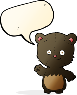 Bir insan tarafından çizilmiş konuşma baloncuğuyla sallanan küçük siyah ayı.