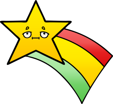 Bir insan tarafından çizilmiş kayan gökkuşağı yıldızının gölgeli karikatürü