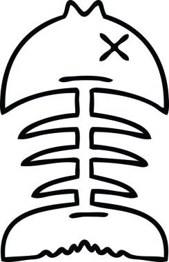 Bir insan tarafından çizilmiş garip çizgi film ölü balık kemiği