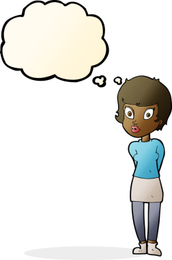 Bir insan tarafından çizilmiş düşünce baloncuğu olan güzel bir kadın.