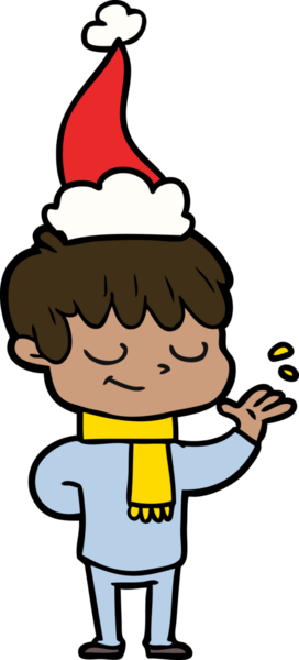 Bir insan tarafından çizilmiş Noel Baba şapkası giyen mutlu bir çocuğun el çizimi.