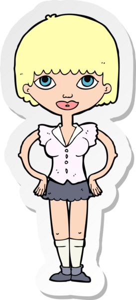 Bir insan tarafından çizilmiş kalçasında elleri olan bir karikatür kadının çıkartması.