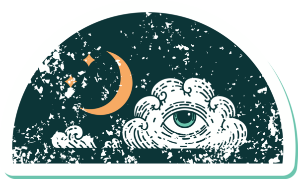 Ay yıldızlarının ve bir insan tarafından çizilmiş bulutların sembolik dövmeleri.