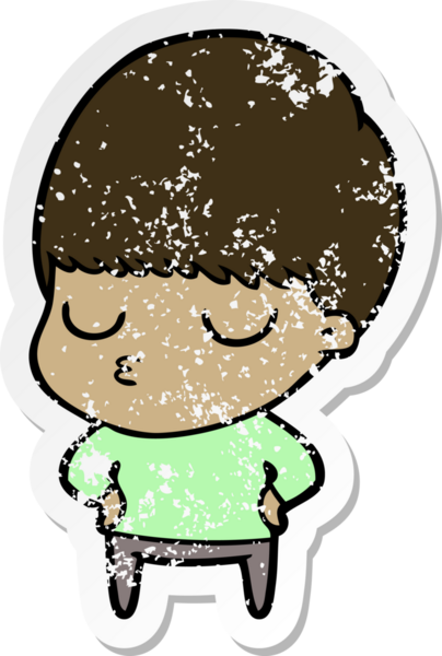 Bir insan tarafından çizilmiş, sıkıntılı bir çizgi film çıkartması.