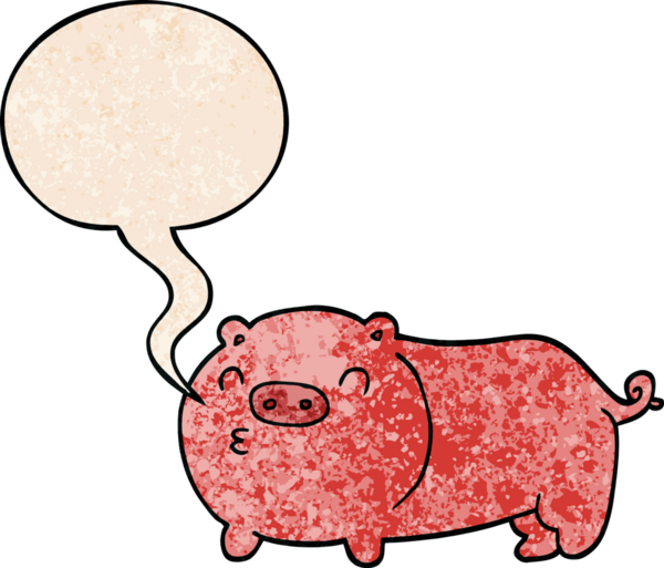Bir insan tarafından çizilmiş eski moda konuşma baloncuklu çizgi film domuzu.
