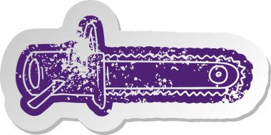 Bir insan tarafından çizilmiş zincir testere için eski bir karikatür çıkartması.