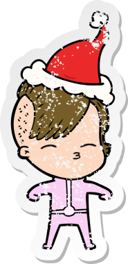 Bir insan tarafından çizilmiş fütüristik kıyafetler giyen ve Noel Baba şapkası takan bir kız.