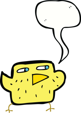 Bir insan tarafından çizilmiş konuşma balonlu çizgi film kuşu.