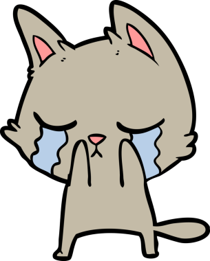 Bir insan tarafından çizilmiş ağlayan çizgi film kedisi.