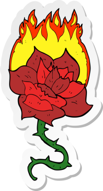 Bir insan tarafından çizilmiş alevli gül dövmesi çıkartması.