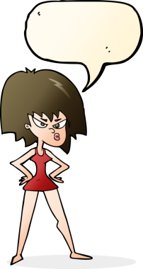 Bir insan tarafından çizilmiş konuşma balonu olan kızgın bir kadın.