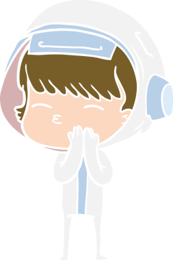 Düz renkli çizgi film meraklısı astronot bir insan tarafından çizilmiş.