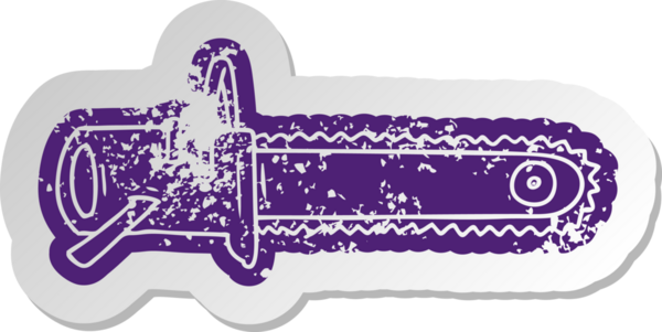 Bir insan tarafından çizilmiş zincir testere için eski bir karikatür çıkartması.